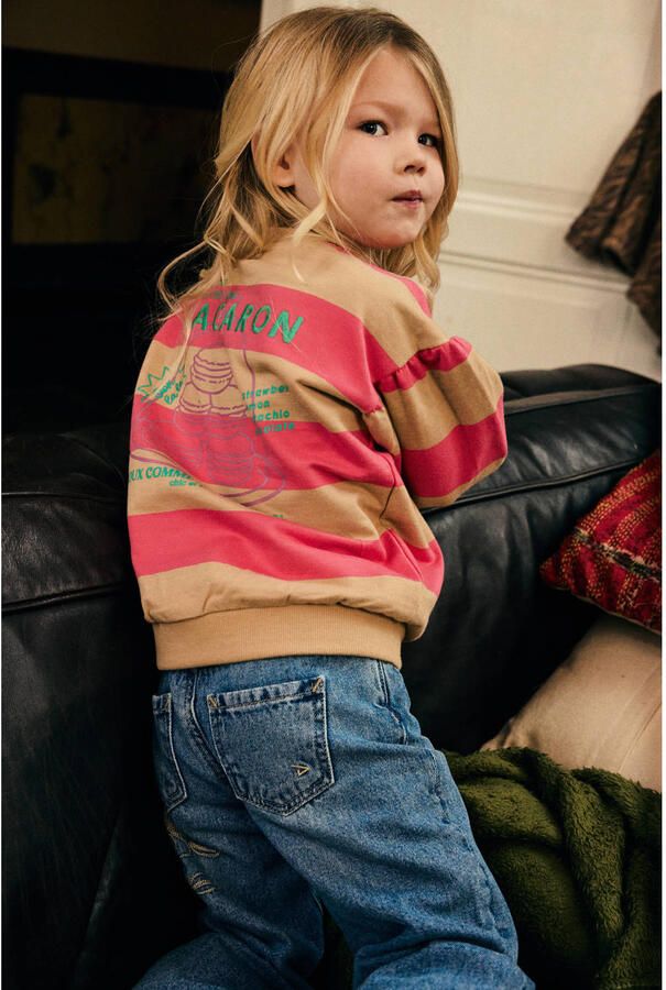 Daily7 rechtvallende gestreepte sweater met backprint zand - Foto 3