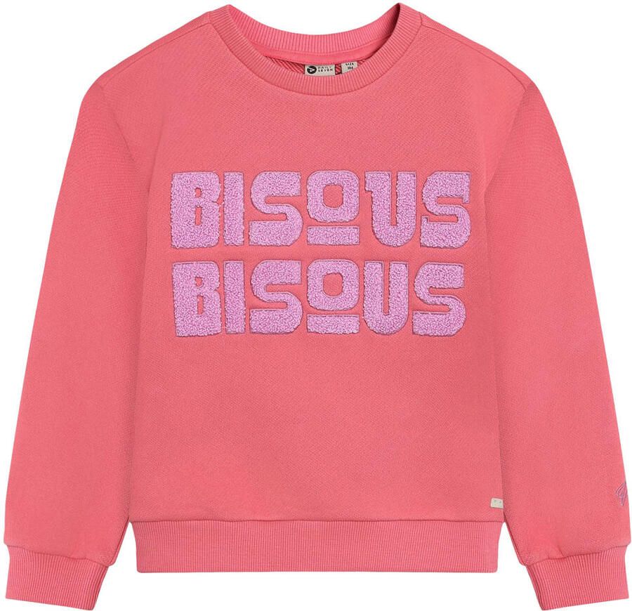 Daily7 rechtvallende sweater met tekst roze