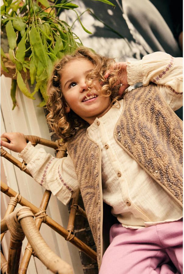 Daily7 teddy rechtvallend gilet met dierenprint zand - Foto 4