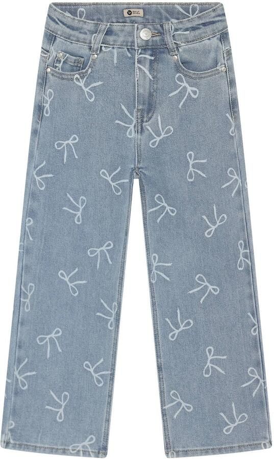 Daily7 wide leg jeans met print lichtblauw