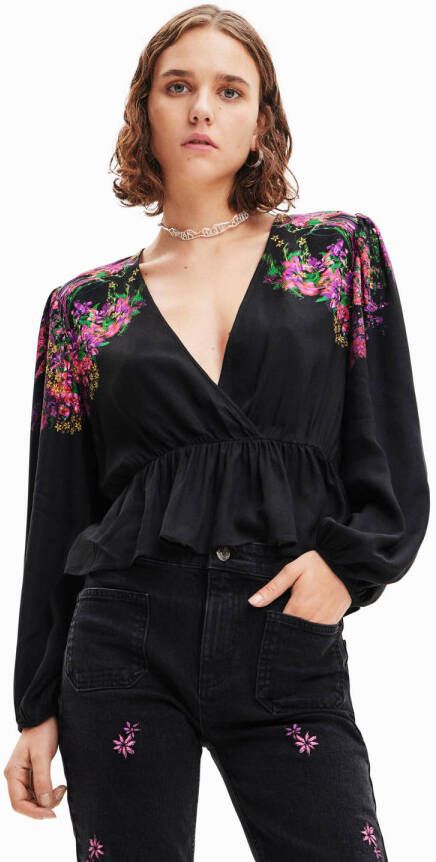 Desigual Florale dubbelrijige blouse voor vrouwen Black Dames