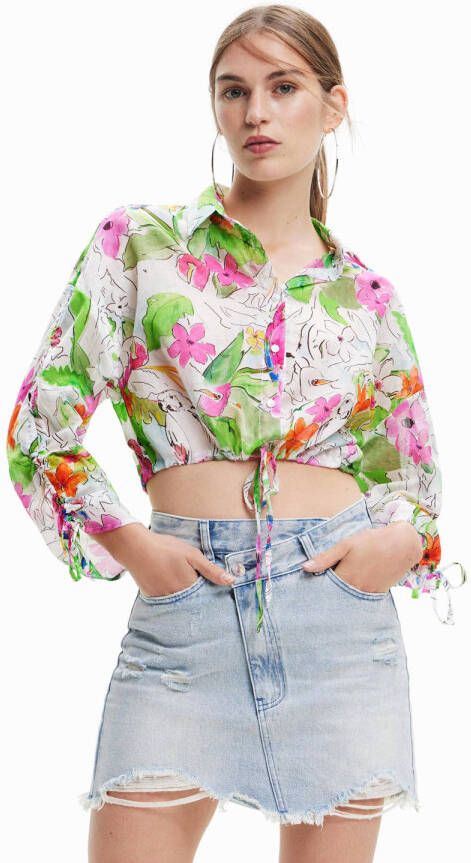 Desigual blouse met all over print wit roze groen