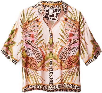 Desigual blouse met dierenprint beige oranje groen zwart