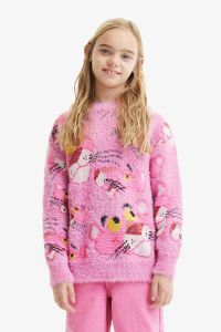 Desigual chenille trui Pink Panther met all over print roze