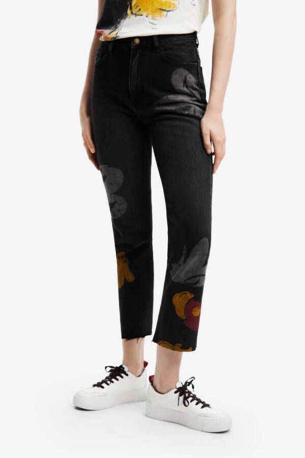 Desigual cropped high waist straight fit jeans zwart grijs oker rood