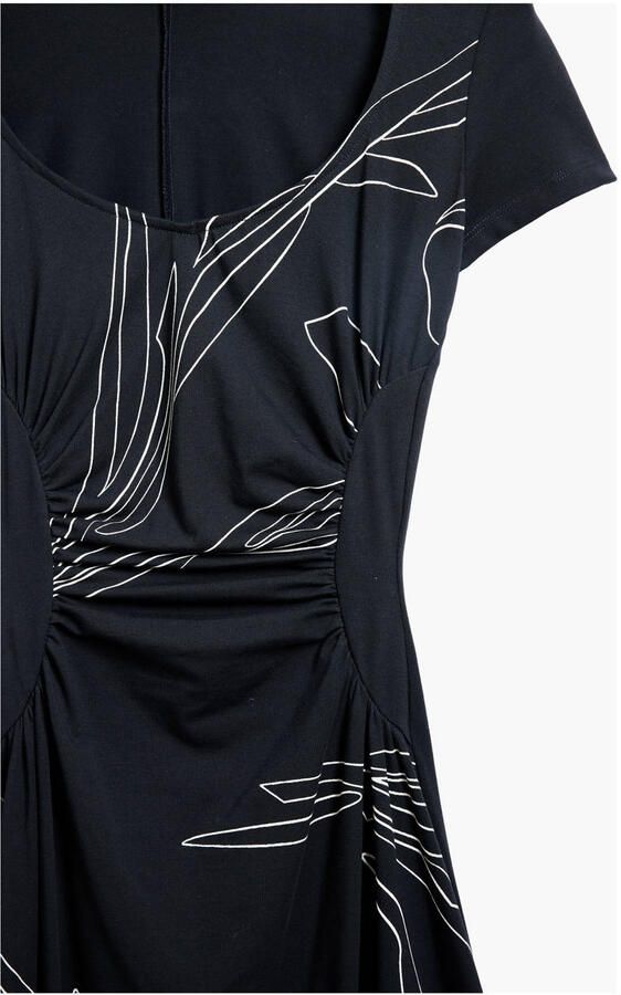 Desigual Bloemen Zwart Jurk Korte Mouw Ronde Hals Black Dames