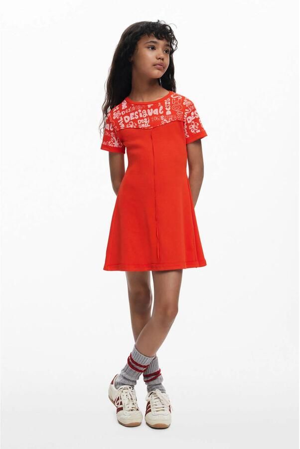 Desigual A-lijn midi jurk met tekst rood