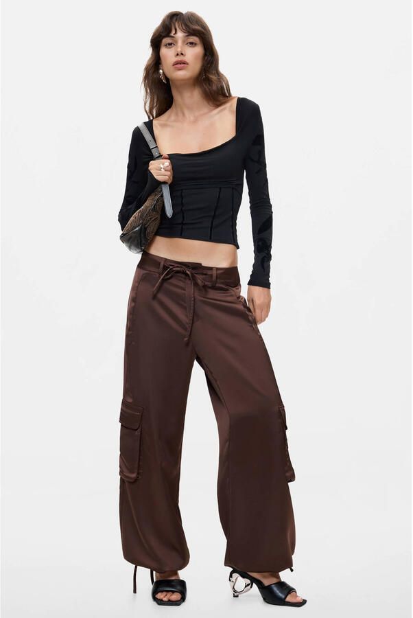 Desigual barrel cargobroek met ceintuur bruin - Foto 3
