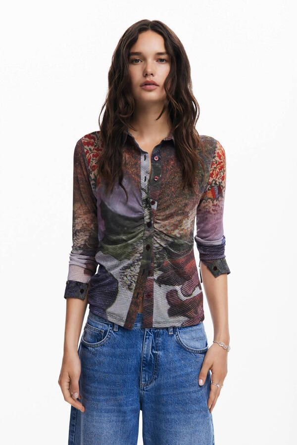 Desigual blouse met all over print bruin multi - Foto 2