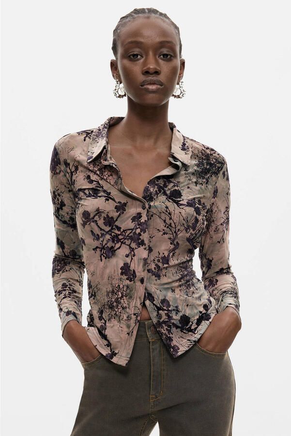 Desigual blouse met print grijsbruin