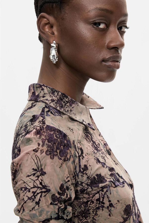 Desigual blouse met print grijsbruin - Foto 3