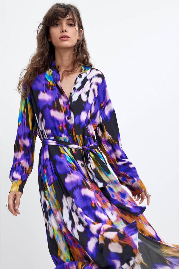 Desigual blousejurk met ceintuur en print meerkleurig
