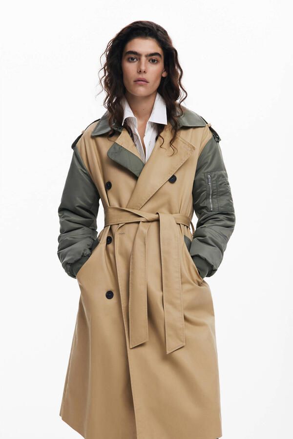 Desigual trenchcoat met bombermouwen beige