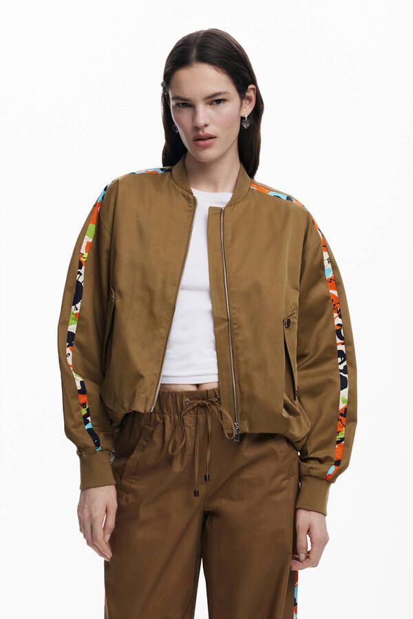 Desigual Print Mandarin Kraag Rits Jas Vrouwen Brown Dames - Foto 3