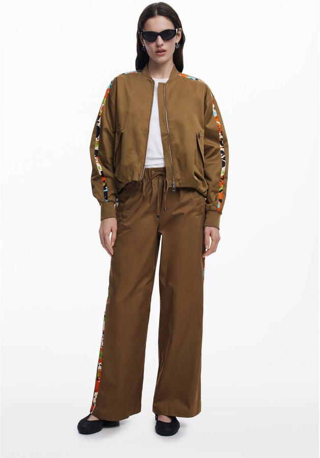 Desigual Print Mandarin Kraag Rits Jas Vrouwen Brown Dames