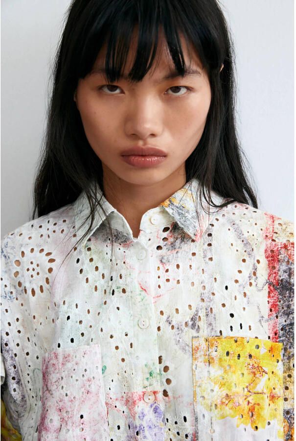 Desigual broderie blouse met print meerkleurig - Foto 3