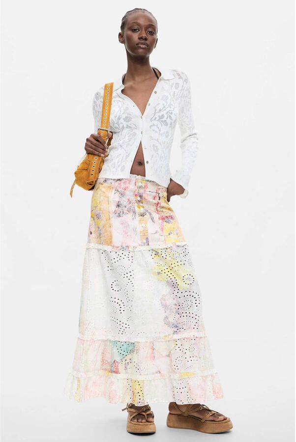 Desigual broderie midi rok met print Plus Size meerkleurig