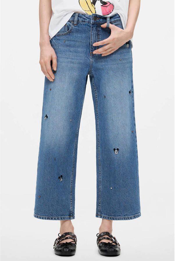 Desigual cropped jeans met borduursels blauw - Foto 3