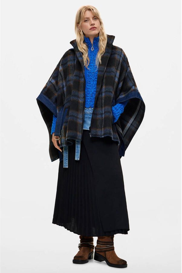 Desigual denim geruite poncho donkerblauw denim groen