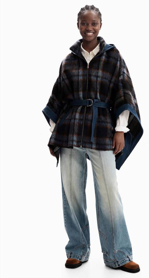 Desigual denim geruite poncho donkerblauw denim groen - Foto 3