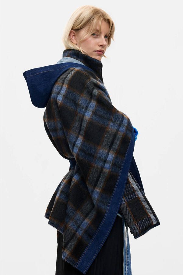Desigual denim geruite poncho donkerblauw denim groen - Foto 2
