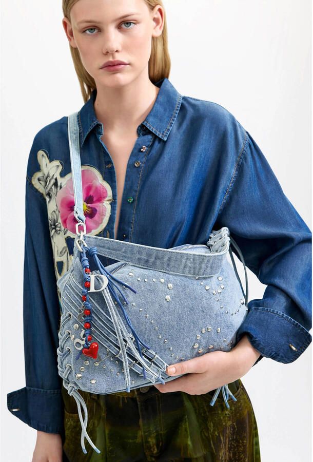 Desigual denim schoudertas blauw