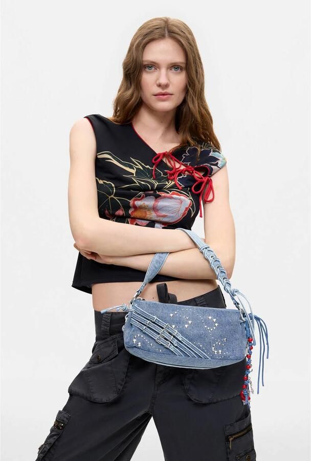 Desigual denim schoudertas blauw
