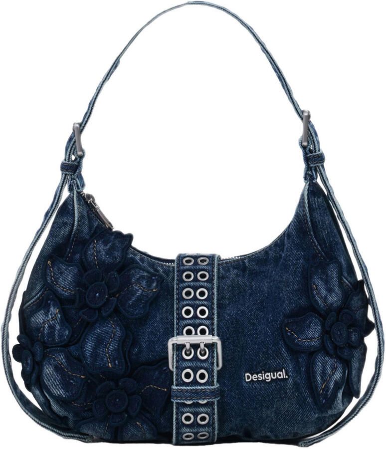 Desigual denim schoudertas met bloemen blauw