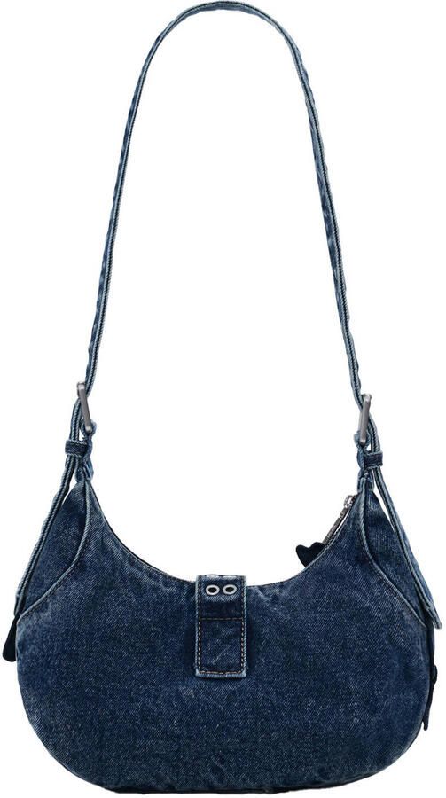 Desigual denim schoudertas met bloemen blauw - Foto 3