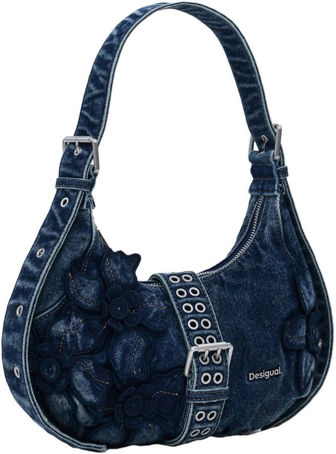Desigual denim schoudertas met bloemen blauw - Foto 2