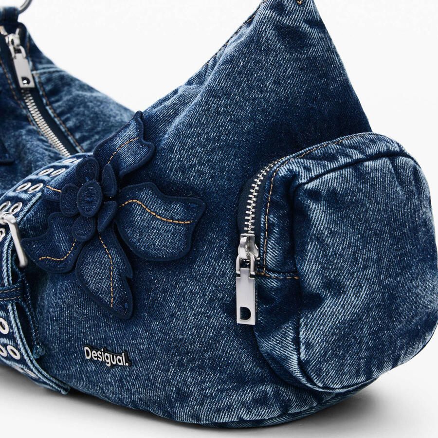 Desigual denim schoudertas met bloemen blauw - Foto 2