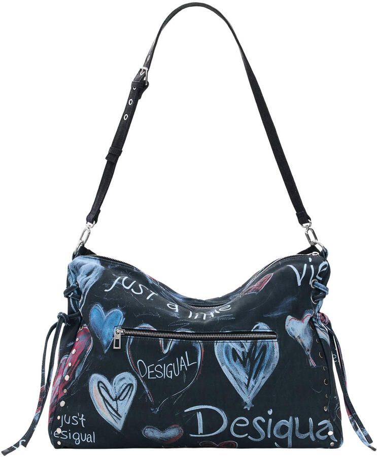 Desigual denim schoudertas met tekst donkerblauw - Foto 2