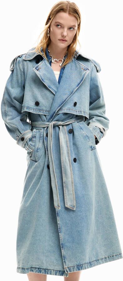 Desigual denim trenchcoat light blue denim