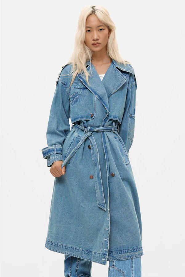 Desigual denim trenchcoat met ceintuur blauw
