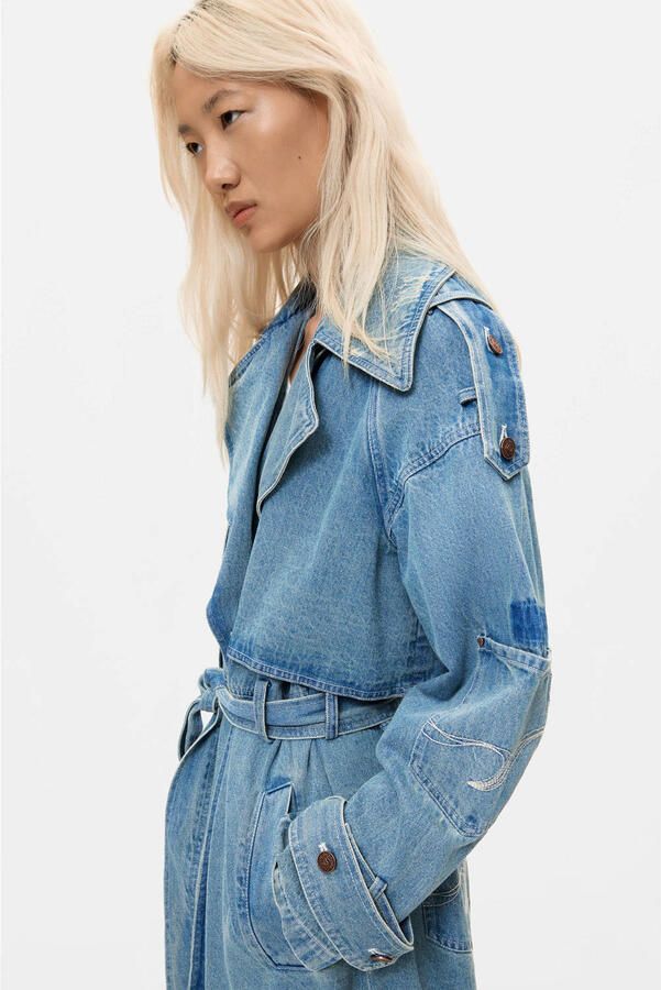 Desigual denim trenchcoat met ceintuur blauw - Foto 2