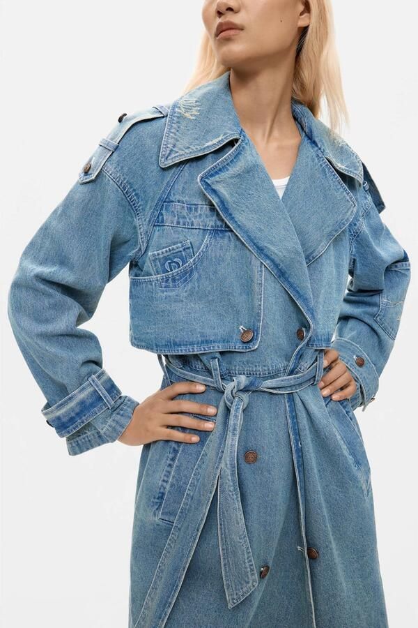 Desigual denim trenchcoat met ceintuur blauw - Foto 3