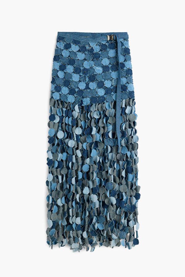 Desigual denim wikkelrok met patches blauw - Foto 3