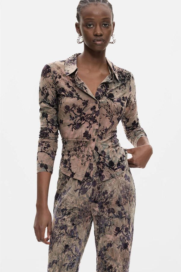 Desigual flared broek met print grijsbruin