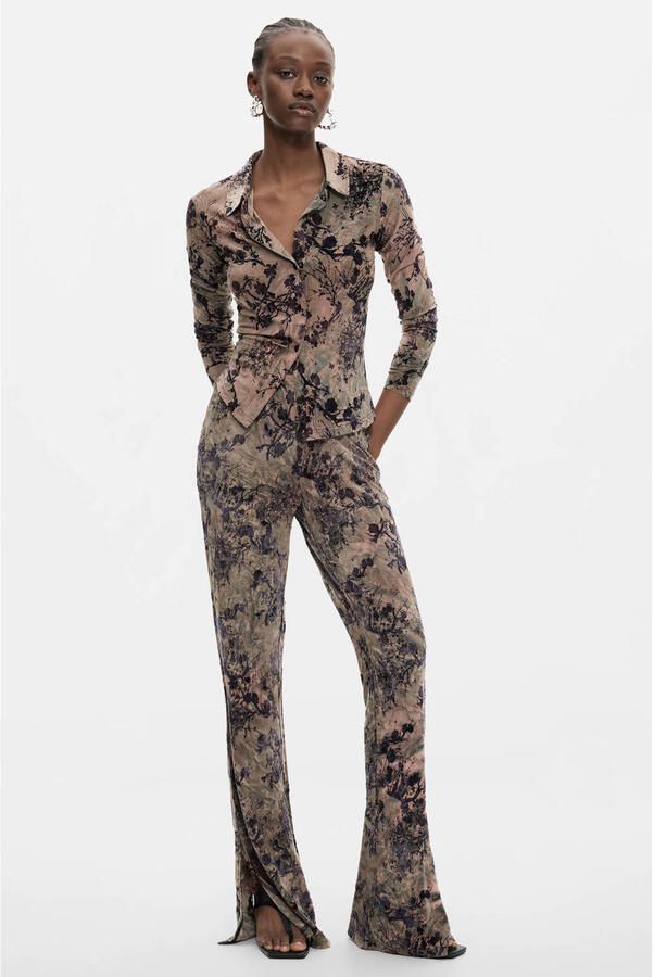 Desigual flared broek met print grijsbruin - Foto 2