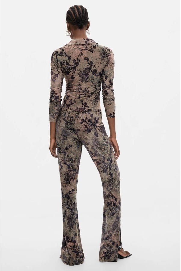 Desigual flared broek met print grijsbruin - Foto 3