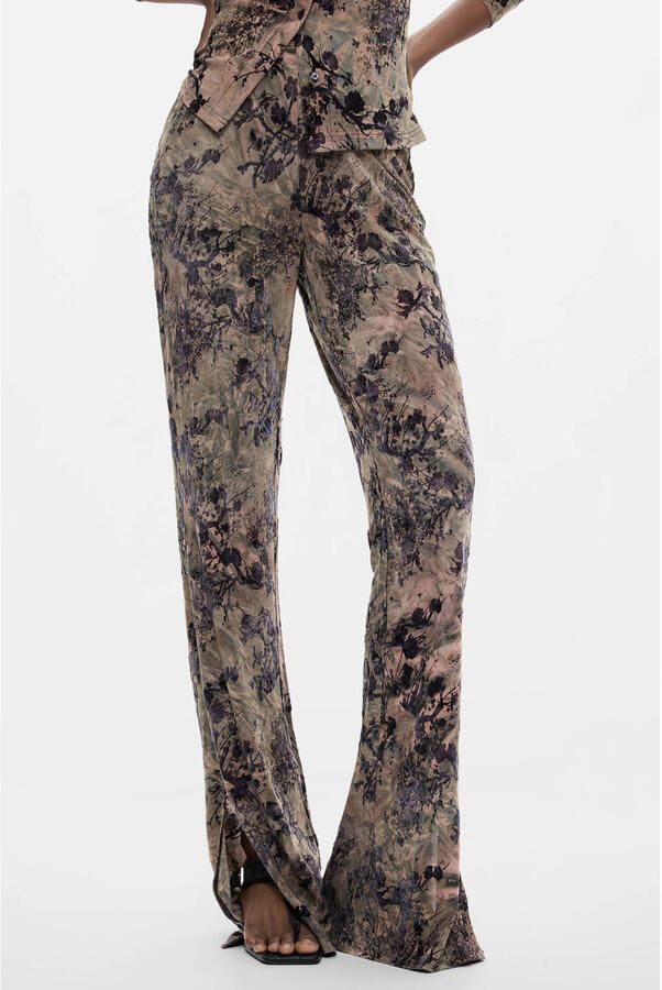 Desigual flared broek met print grijsbruin - Foto 3