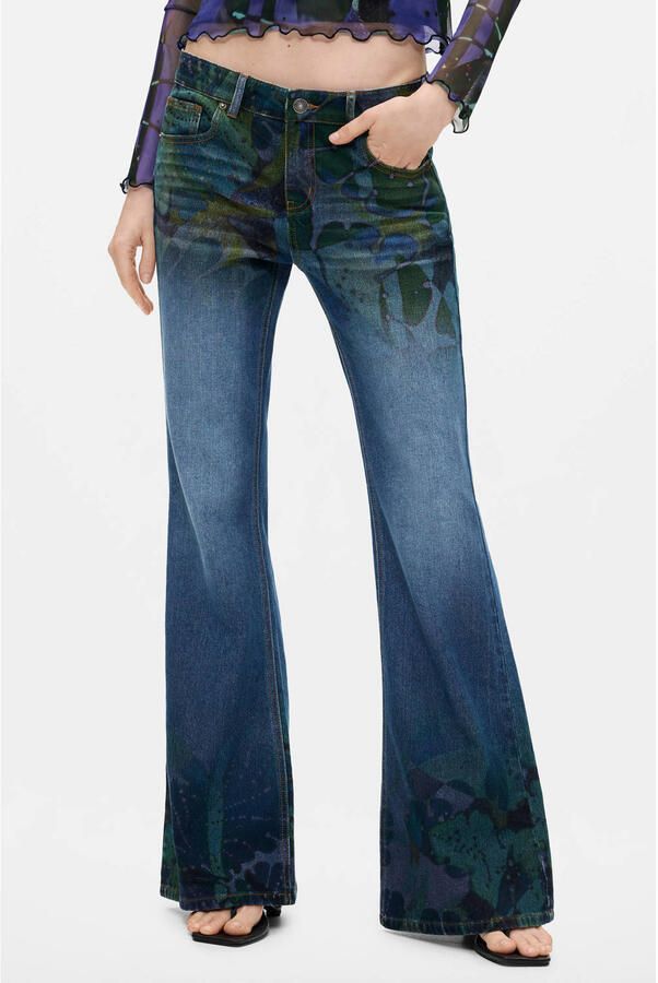Desigual flared jeans met print donkerblauw