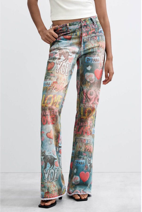 Desigual flared jeans met print meerkleurig