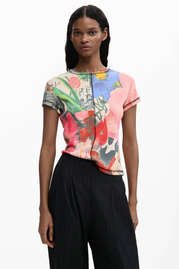 Desigual gebloemd T-shirt roze