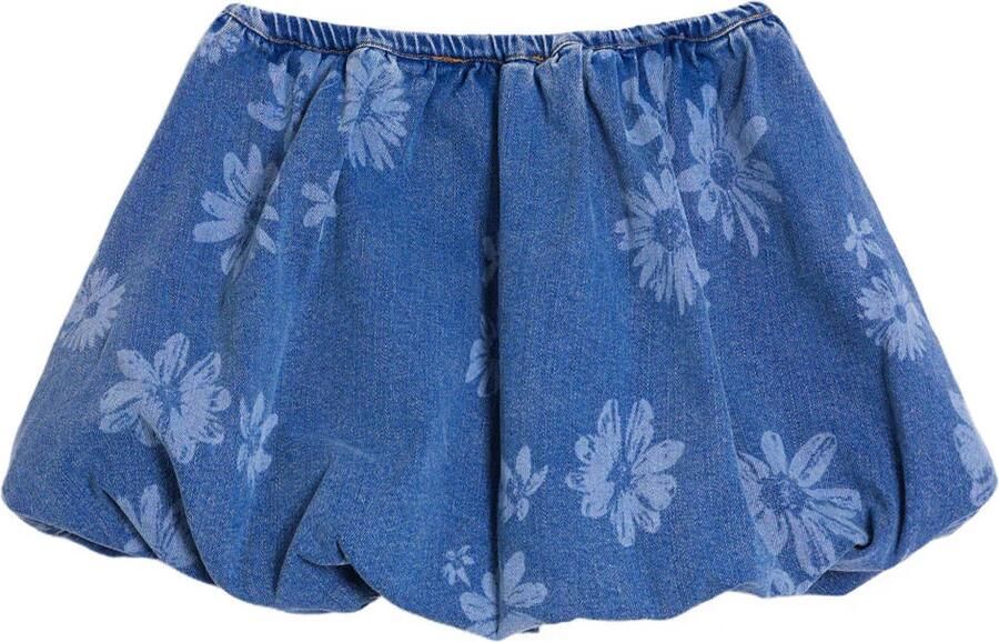 Desigual gebloemde ballonrok medium blue denim - Foto 2