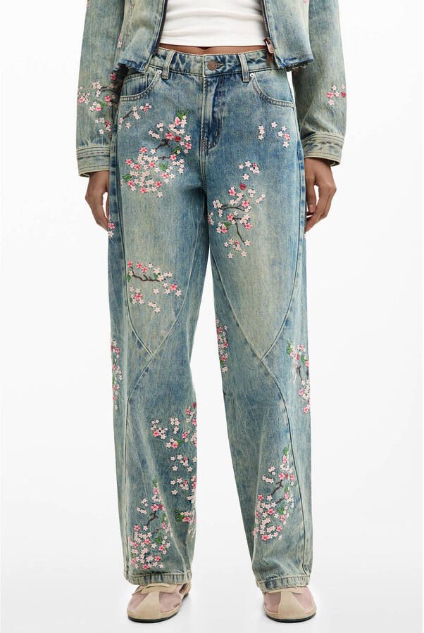 Desigual gebloemde barrel jeans medium blue denim