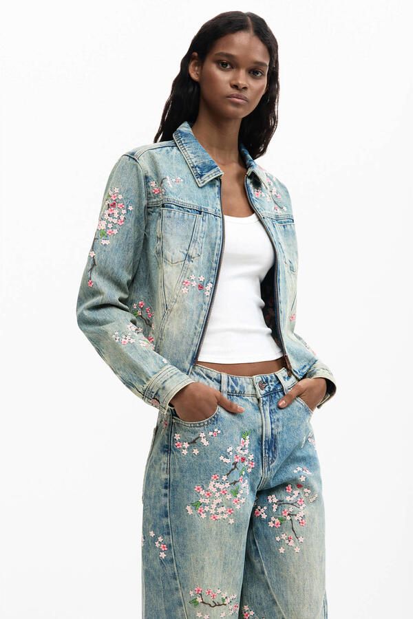 Desigual gebloemde barrel jeans medium blue denim - Foto 3