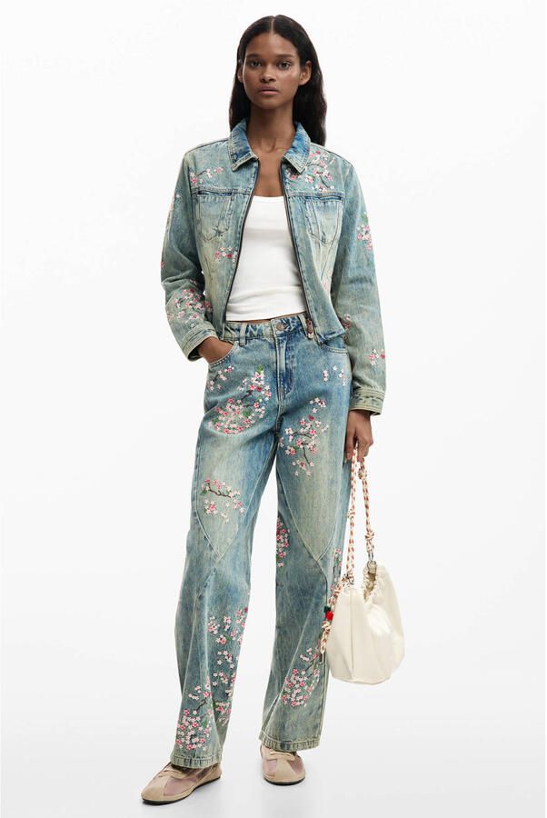 Desigual gebloemde barrel jeans medium blue denim - Foto 2