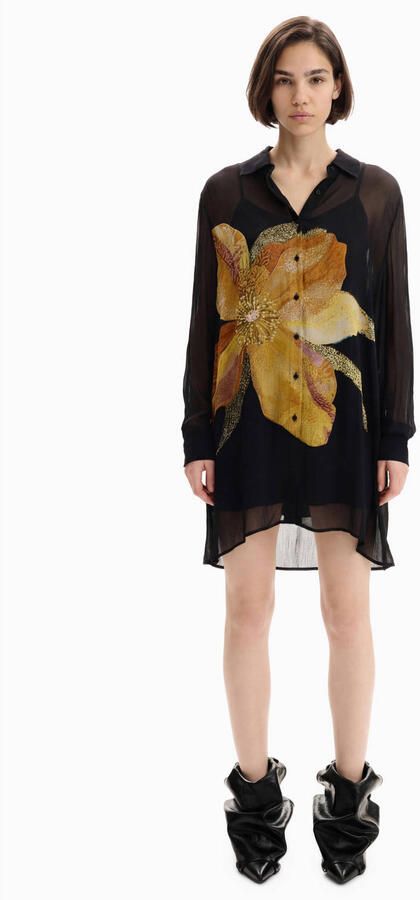 Desigual gebloemde blousejurk zwart - Foto 3