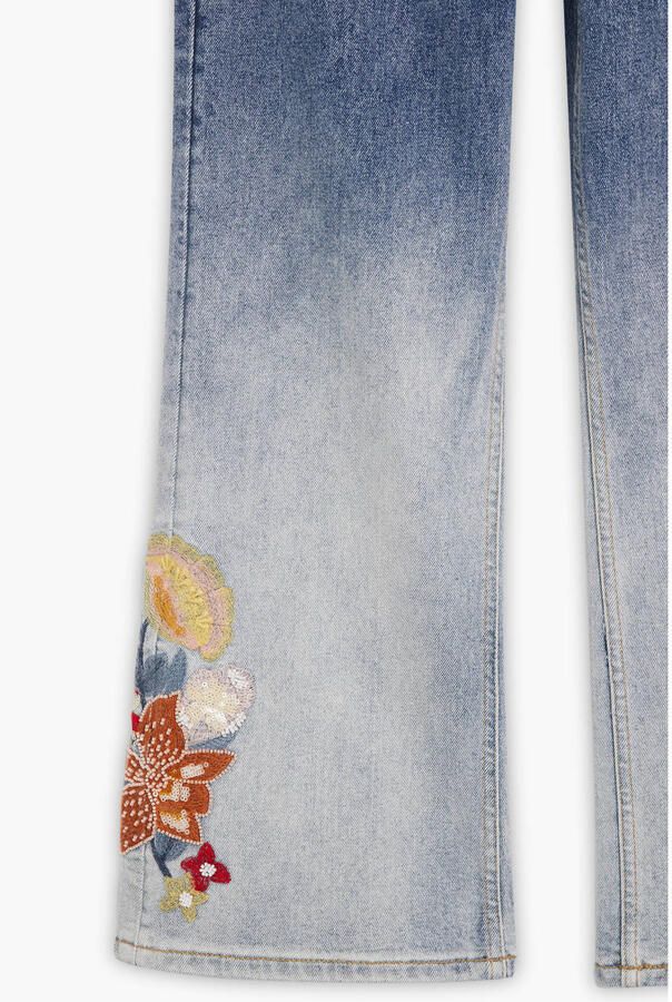 Desigual gebloemde bootcut jeans light blue denim met pailletten - Foto 2